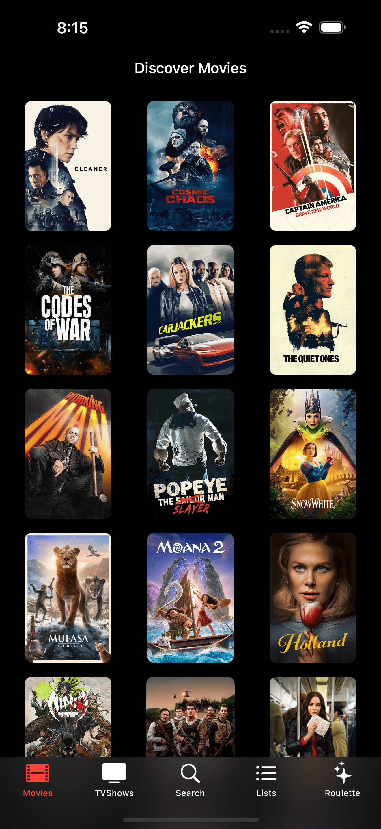 Movie list screen